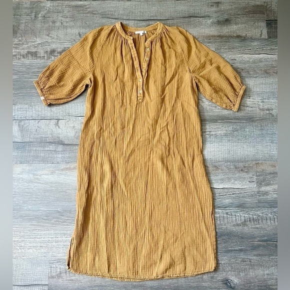 Sundry Anthropologie Henley Boho Brown Loose Cotton Gauze Midi Dress Small Brown - Picture 5 of 10